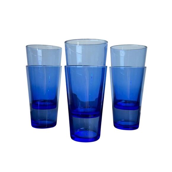 Vintage Libbey Cobalt Blue Drinking Glassware Tumbler Set - Picture 4 of 5